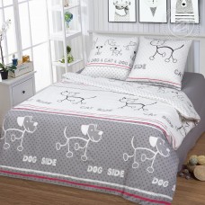 Постельное белье Четыре лапы, размер 1,5 сп, бязь премиум с простыней без резинки
