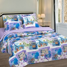 Постельное белье Город любви, размер Семейный, поплин de luxe c простыней без резинки