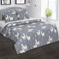 Постельное белье Лама, размер Семейный, поплин de luxe c простыней без резинки
