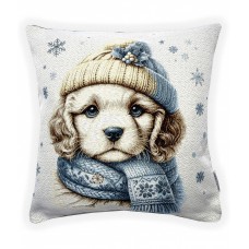 Гобелен наволочка "Щенок спаниель в шапочке" (45х45)