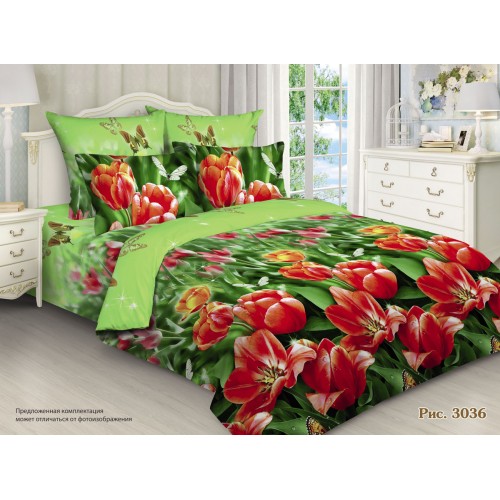 Постельное белье С Тюльпанами бязь, наволочки 70х70см, Размер 2 сп. с Евро