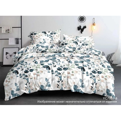 Постельное белье в цветочек полисатин, Размер 2сп+Евро прост на резинке