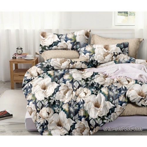 Постельное белье С пионами поплин, наволочки 70х70см, Размер 2,0 сп.